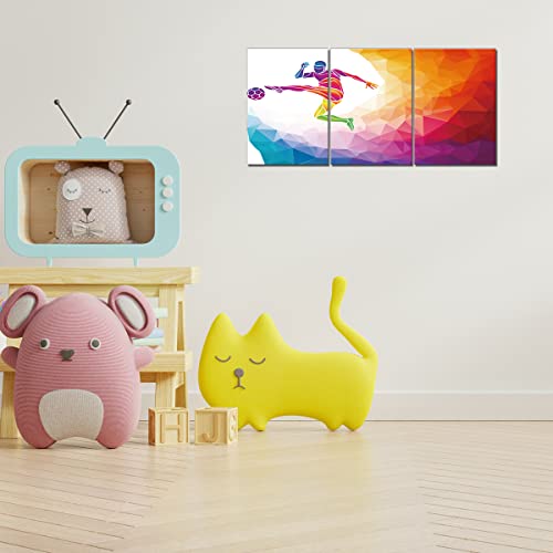 Soccer Mosaic Colorful Artwork Triptych Nursery Kids Room Wall Art Sport Poster Print Football Canvas Painting For Boy Bedroom Wall Décoration Stretched Framed 12X16Inchx3 #TOP1