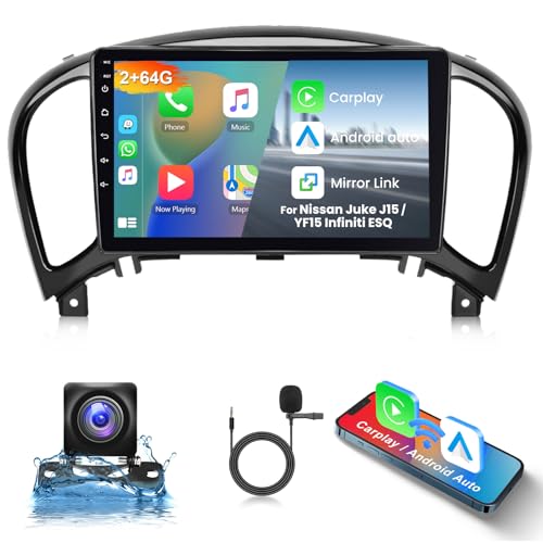 Hodozzy 2G+64G Android Autoradio pour Nissan Juke J15 2010-2019/YF15 Infiniti ESQ 2011-2017 Carplay Android Auto,Écran Tactile 9 Pouces GPS WiFi,Bluetooth FM/RDS, Poste Radio 2 Din pour Nissan+Caméra