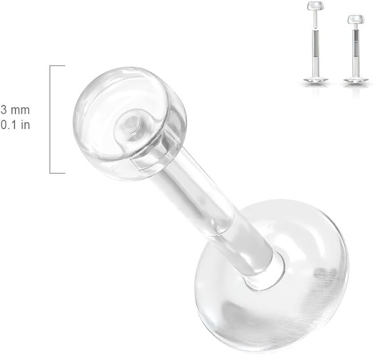 14G 16G Clear Push Top Piercing Retainers 3mm Flat Top Bioflex Lip Rings Studs Medusa Monroe Labret Retainer Piercing Jewelry for for Work Surgery Sports 8mm-11mm