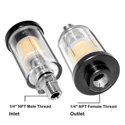 Beduan Water Oil Separator Filter, 1/4" Npt Male And Female Thread Spray Gun Filters Air Compressor Fitting Compressed Black（Pack Of 2） #TOP3