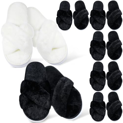 JenPen 7 Pairs Bridesmaids Slippers Women's Cross Band Fuzzy Bachelorette Party Slippers for Wedding Bridal Party