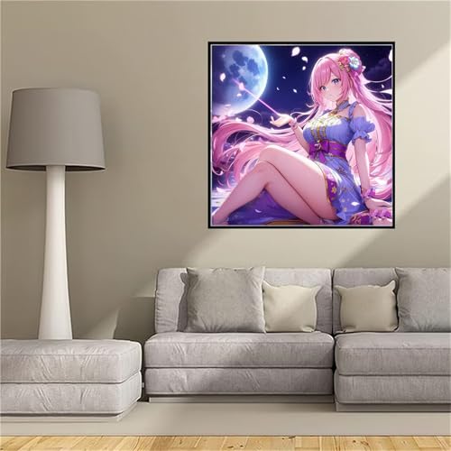 Peinture diamant adulte grand format 5D avec strass complet motif Fille de la lune 75x75