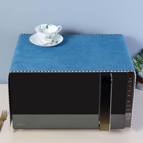 Image of Zollyss Microwave Oven Cover, Cotton Linen Dust-proof Fabric, Deer Design,100 x 35 cm (Blue)