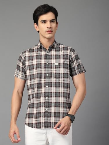 Image of Majestic Man Men's Slim Fit Premium Pure Cotton Plaid Check Half Sleeve Casual Shirt