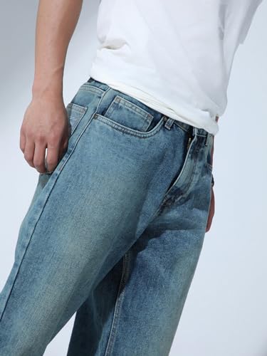 Image of Hubberholme Men Blue Cotton Straight Fit Casual Jeans