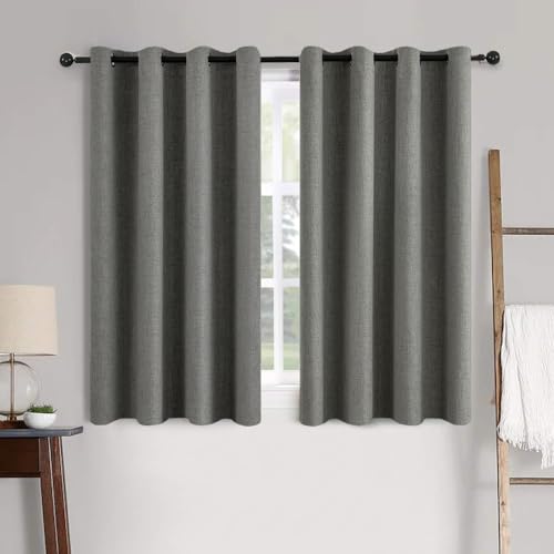Image of MIULEE Linen Texture Curtains for Bedroom Solid 100% Blackout Thermal Insulated Dark Grey Curtains Grommet Room Darkening Drapes Luxury Decor for Living Room 52x45 Inch (2 Panels)