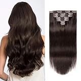 Jiameisi Clip in Hair Extensions Real Human Hair, 14inch Remy Human Hair Extensions Double Weft 70g 7pcs, Natural Straight Clip ins for Women, Ideal for Daily, Party, Wedding Looks #2 Dark Brown