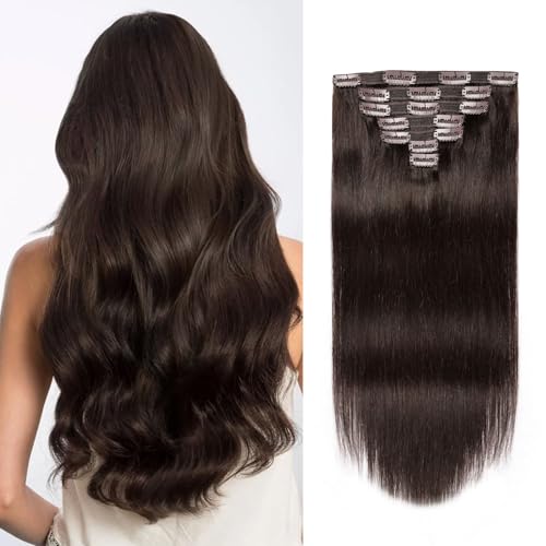 Jiameisi Clip in Hair Extensions Real Human Hair, 14inch Remy Human Hair Extensions Double Weft 70g 7pcs, Natural Straight Clip ins for Women, Ideal for Daily, Party, Wedding Looks #2 Dark Brown