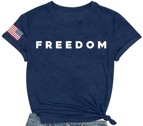 COMIZI Freedom Shirt Women American Flag Print T-Shirt USA Freedom Tee Shirts 4th of July Patriotic Tops