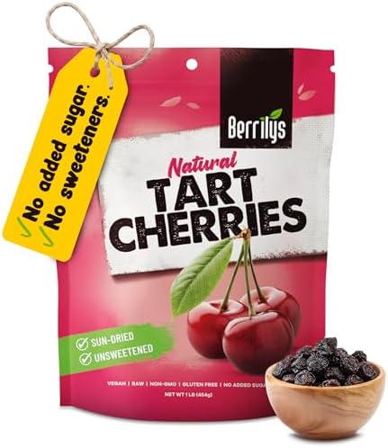 Berrilys Dried Tart Cherries - Unsweetened, No Sugar Added, Pitted, Unsulfured, No Preservatives, Non-GMO, 16 oz