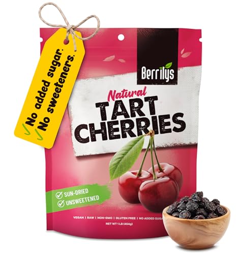 Berrilys Dried Tart Cherries - Unsweetened, No Sugar Added, Pitted, Unsulfured, No Preservatives, Non-GMO, 16 oz
