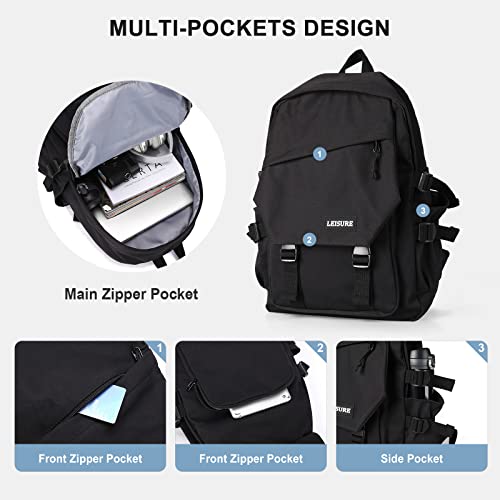 School Backpack Waterproof Black Bookbag College High School Bags For Boys Girls Lightweight Travel Rucksack Casual Daypack Laptop Backpacks For Men Women #TOP3