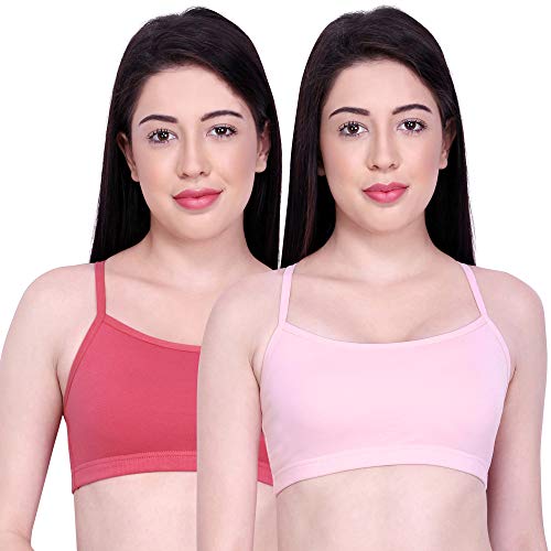 Image of INKURV Slip On Beginner's Bra for Girls & Teenagers, Non Padded Sports Bra| Adjustable Straps with No Hooks| Double Layered Fabric, Non-Wired Seamless Bralette for Gym-Combo of 2