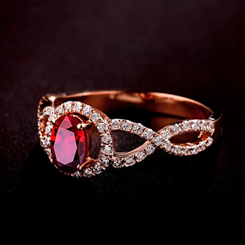 WSX Real Gold Ruby Halo Ring for Women Lab Created Oval Ruby Diamond Engagement Wedding Infinity Ring for Bridal Set3