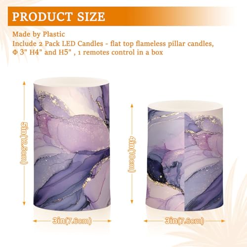Image of Flickering Flameless Candles, Purple Marble Lavender Liquid LED Candles with Remote Timer, Set of 2 Battery Operated Candle for Valentine Wedding Birthday