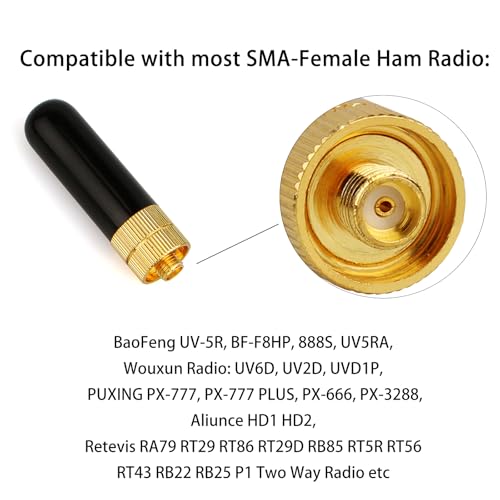 image for Retevis Ham Radio Short Antenna, 1.96 inch SMA-Female, Dual Band VHF/U