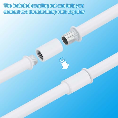 Image of PATIKIL Straight Pipe Lamp Stems Rod Kit, 2 Set M10 Carbon Steel 90mm(3.54 inch) Long Double End Thread Rod with Coupling Nuts Sleeve Connector for Table Lamps Chandeliers,White