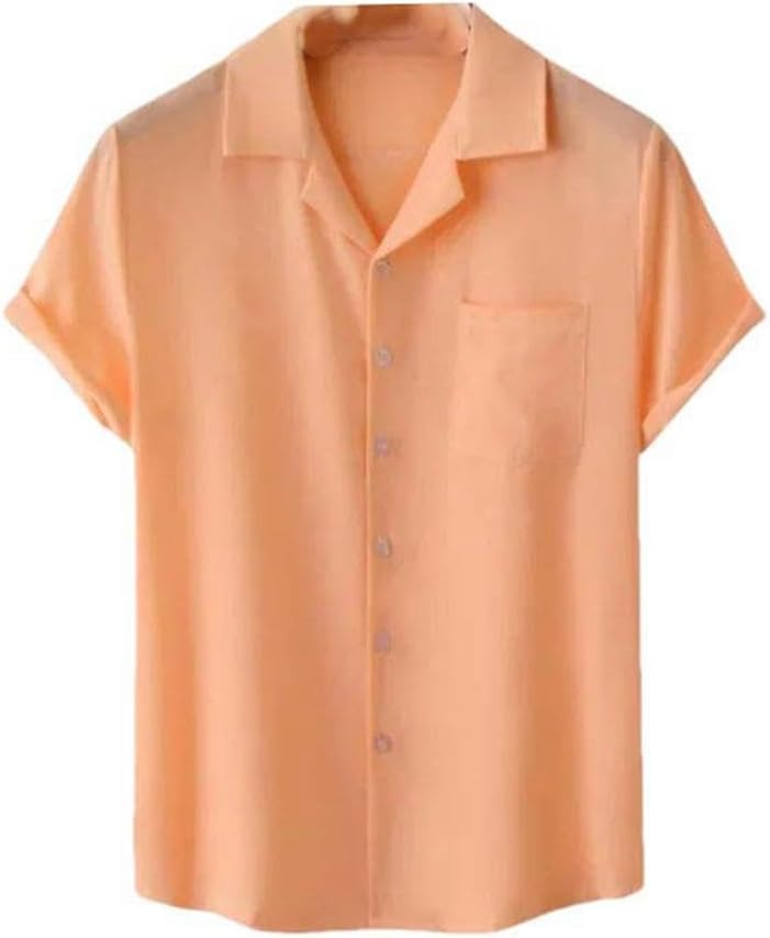 Summer Men's Short Sleeve Hawaiian Style 3D Printed Solid Color with Pocket Lapel Casual Beach Shirt