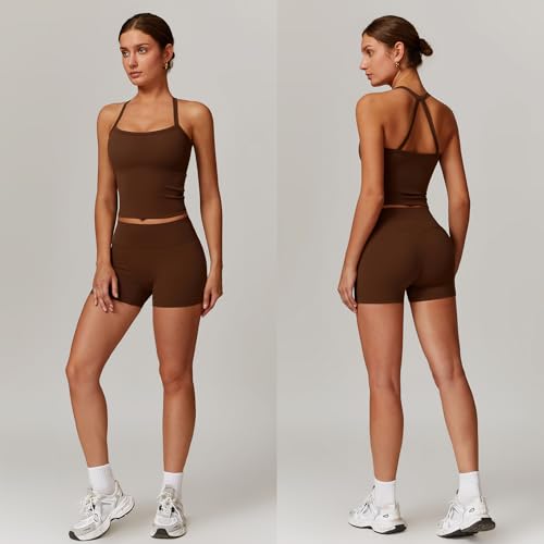 Women 2 Piece Workout Sets (2025 NEW) Yoga Outfit Open Back Tank Top High Waisted Shorts Gym Sets Tracksuits2