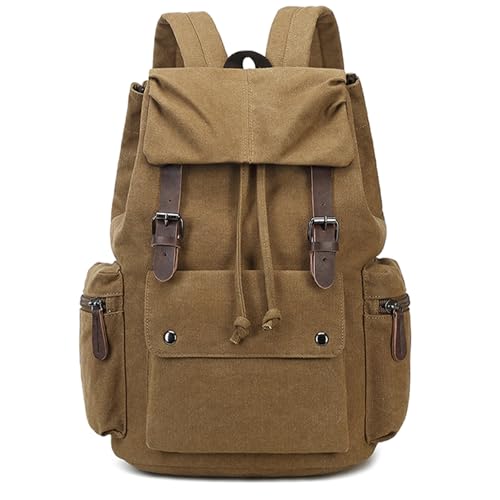 Retro Canvas & Leather Laptop Backpack, 15.6 Inch Durable Unisex Bag for Hiking, Work & Travel, Water Resistant Daypack