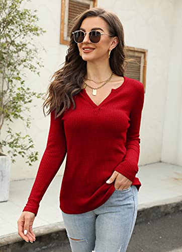 Image of Farktop Womens Long Sleeve Tops Henley V Neck Lightweight Pullover Sweaters