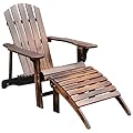 Outsunny Wooden Adirondack Chair with Ottoman,Outdoor Fire Pit Chair,Patio Lounge Chair Supports Up to 330 Lbs, Rustic Brown