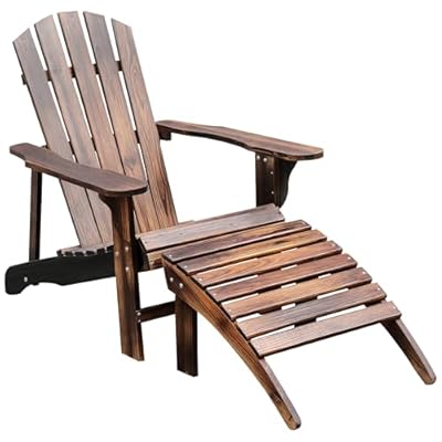 Outsunny Wooden Adirondack Chair with Ottoman,Outdoor Fire Pit Chair,Patio Lounge Chair Supports Up to 330 Lbs, Rustic Brown
