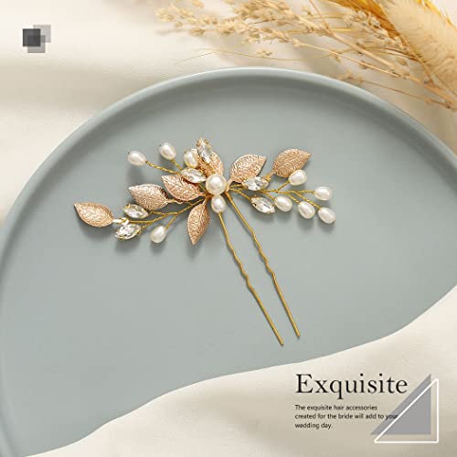 Easedaily Leaf Bride Wedding Hair Pin Gold Pearl Bridal Hair Piece Rhinestone Hair Accessories For Women And Girls #TOP1