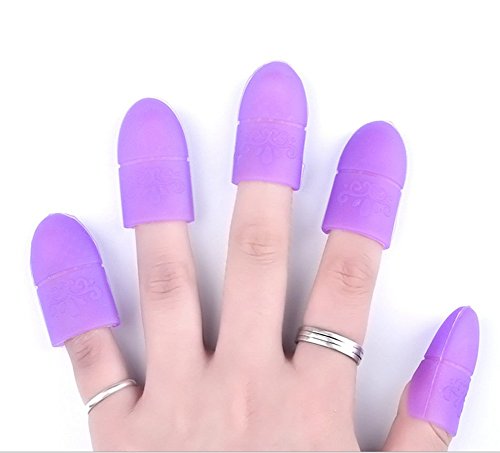 10Pcs/Set Reusable Silicone Nail Soakers UV Gel Nail Polish Remover Wrap Caps Nail Art Kits (Purple)
