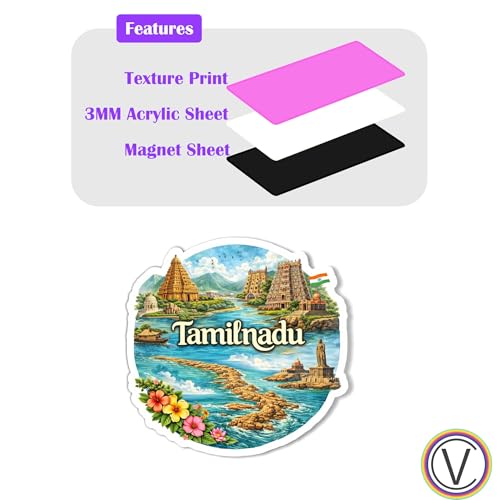 Image of Tamilnadu Textured Finish Acrylic Fridge Magnet - UV Texture Printed, Stylish Multicolor Magnet for Fridge, Wardrobe & Metal Surfaces, Pack of 1 (Tamilnadu)