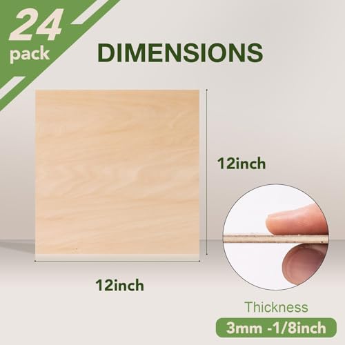 ROBOTIME 24-Pack Basswood Sheets 1/8" x 12" x 12" - Laser Engraving Blanks, 3mm Wood for Laser Cutting and Engraving - Image 3