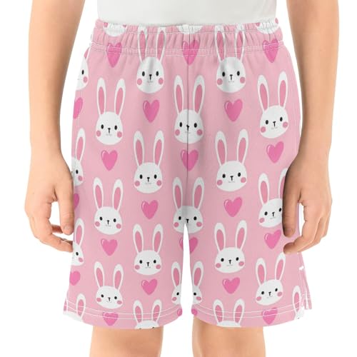 J JOYSAY Rabbit Heart Pink Boys Athletic Shorts Kids Youth Casual Shotrs with Pockets Elastic Waistband2