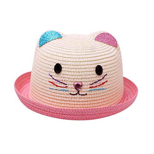 Toddler Baby Boy Girl Straw Hat Beach Beanie Cap for 2-6 Years Old Kids Cartoon Summer Outdoor Cap Hip Hop Hat (2-6 Years Old, Pink)
