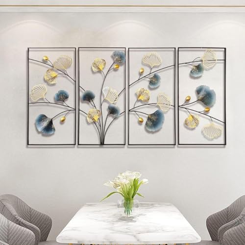 Image of Metal Handcrafted Modern Leaf Frame Wall Sculpture Multicolor Unique Accent for Stylish Interiors Wall Art for Living Room /Hotel /Restaurant /Bedroom /Drawing Room (Each Size 16x28 Inch)