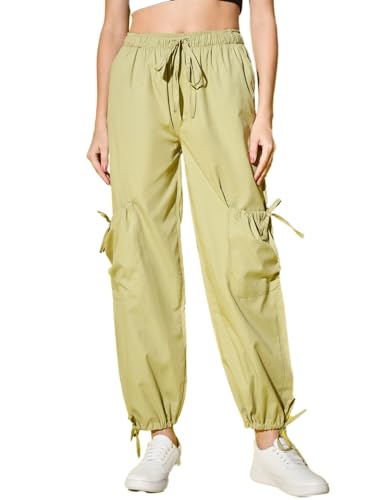 Image of DIMPY GARMENTS Solid Cotton Blend Women's Cargo Pants | Adjustable Tie-Side Cargo Pockets