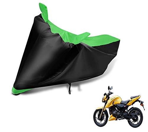 Image of Auto Hub Bike Cover Compatible with TVS Apache 200 with Mirror Pocket, Dustproof, Heat Resistant, Triple Stitched, Apache 200 Bike Cover- Black, Green