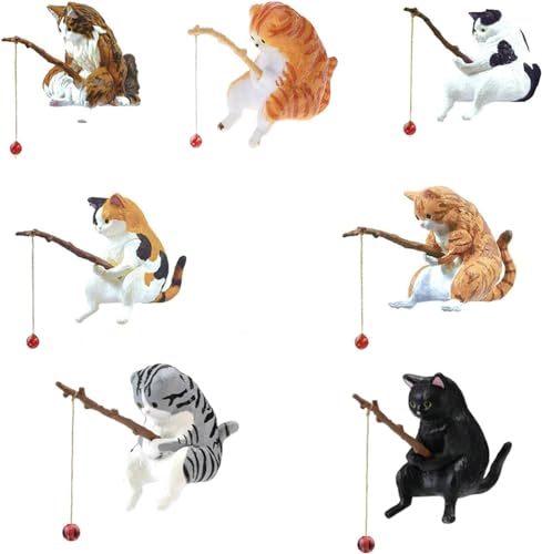 Image of BWESOO Black Fish Tank Landscaping Cartoon Fishing Cat Ornaments Aquarium Accessories Household Supplies Home Office Decorations Fishing Cat Figurine Ornaments Aquarium Decor