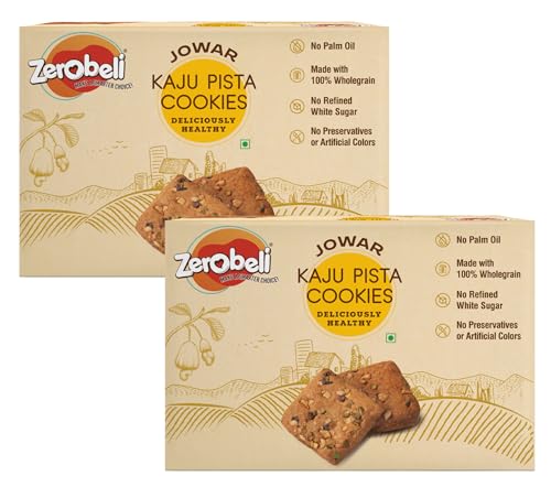 Image of Zerobeli Jowar Kaju Pista Cookies 425g (Pack of 2) | Premium Handmade Cookies With Real Cashews And Pista No Maida,No Refined White Sugar,No Palm Oil,Preservatives,or Colors