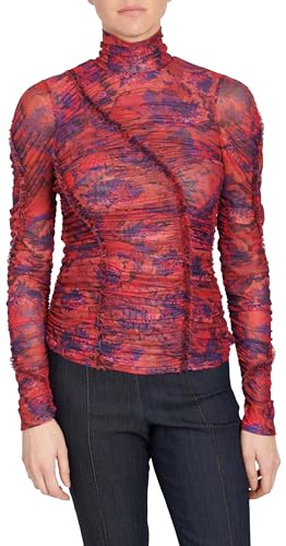 Cinq a Sept Marbled Peonies Ellianna Top, Dark Red Multi, Small