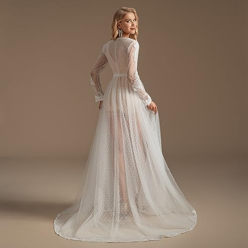 Tulle Bridal Jacket - Long Sleeves Wedding Coat with Sweep Train - Bolero Jacket Lace Wedding Robe2