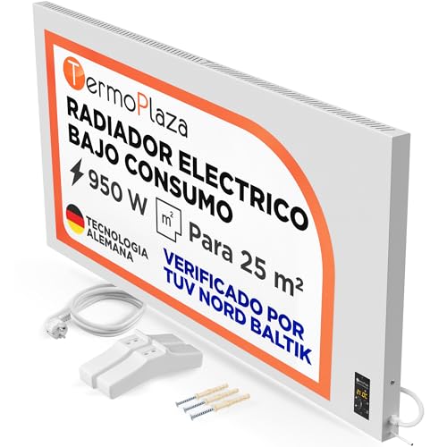 Termoplaza Radiador Electrico Bajo Consumo 950 Vatios hasta 25m2 - Infrarrojo Calefaccion - Convector Electrico Bajo Consumo - Blanco Calefactor Bajo ...