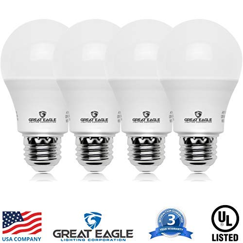 Great Eagle Lighting Corporation A19 Led Light Bulb, 9W (60W Equivalent), Ul Listed, 3000K (Soft White), 750 Lumens, Non-Dimmable, Standard Replacement (4 Pack) #TOP1
