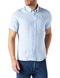 Cierre con botones Marca Amazon - find. Short Sleeve Linen - Camisa Hombre, Azul (Sky Blue), XL, Label: XL