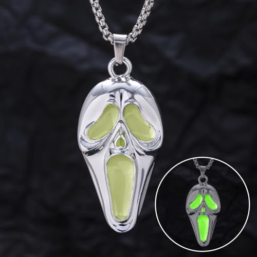 Merchandise Punk Style Cool Mens Women Stainless Steel Skeleton Halloween Skull Coffin Luminescence Pendant Necklace (Color : Green,Blue,Steel,Size : 1.77in)4
