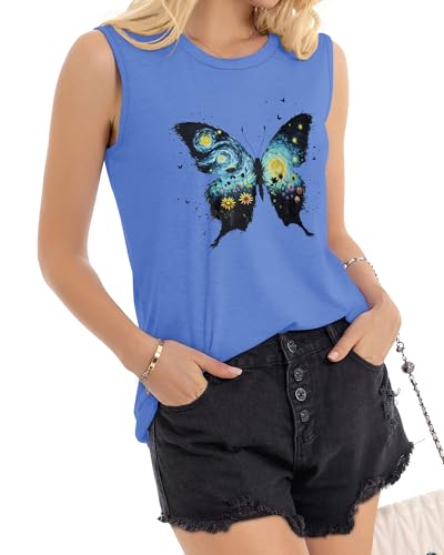 Image of Womens Tank Tops Summer Casual Sleeveless Top Loose Fit Basic Tunic Shirts
