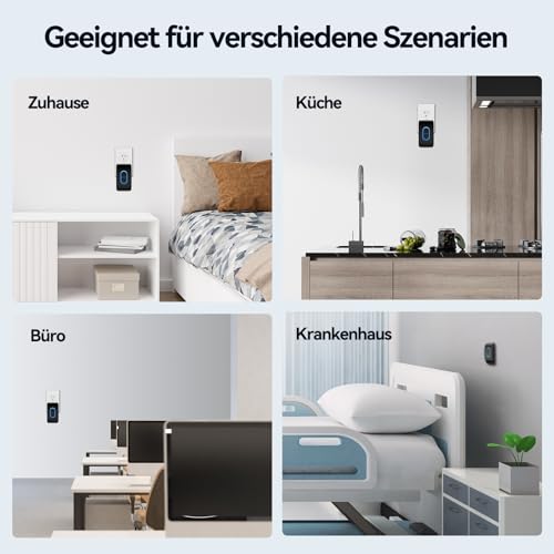 TECKNET Türklingel IP65 Funkklingel Aussen Wasserdicht, 400m Reichweite Funkklingel 2 Empfänger, 5 Lautstärkestufen, 60 Melodien, Klingel Haustür mit LED-Blitz, Schwarz