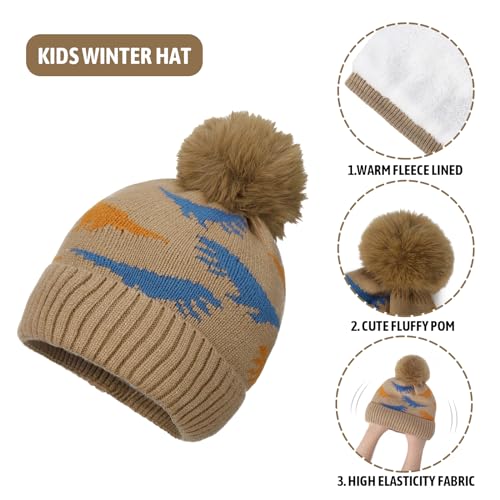 Kids Winter Hat Scarf Set for Boys Girls, Toddler Knit Beanie Hat & Neck Warmer Sets with Warm Fleece Lined Pom3