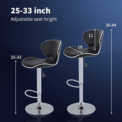 Set de 2 Butacos Bar Modernos Ajustables en Altura y Giratorios con Asiento de Cuero Sintético Negro miniatura 3