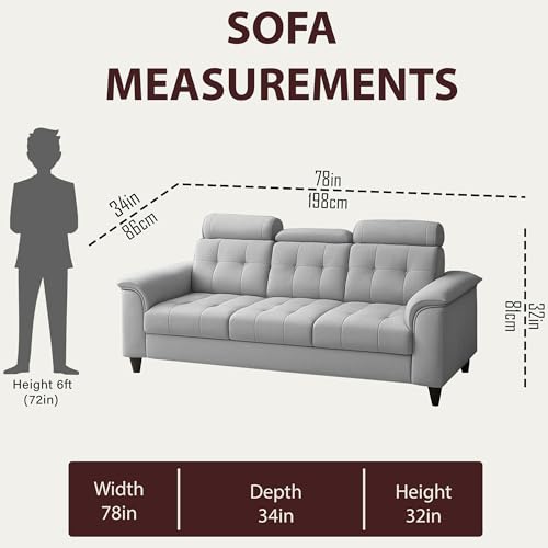 Image of Casaliving Ella 3 Seater Sofa Set for Living Room (Grey Colour Fabric) Premium Fabric Sofa