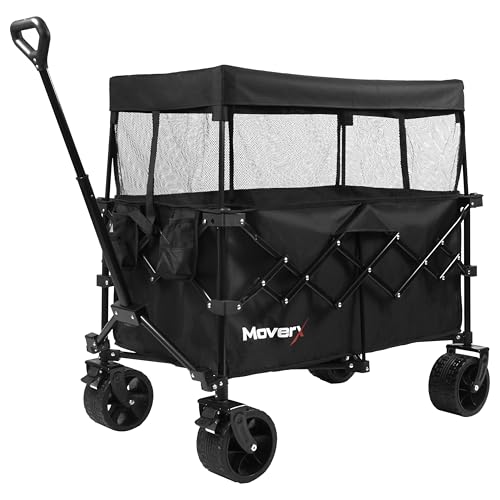 MoverX 200L Camping Trolley on Wheels, Canopy Folding Wagon, Portable